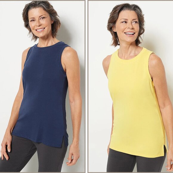 zuda 2-Pack Long & Lean Tank Tops - Navy/Lemon (Sz XS) a478504 - Picture 1 of 7